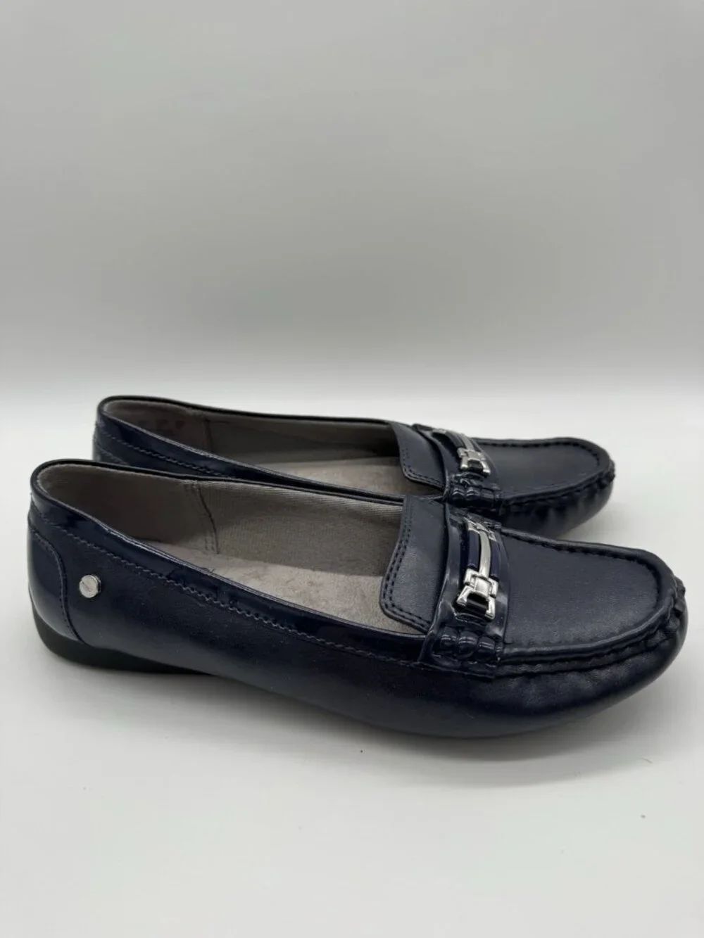 Lifestride Velocity Memory Foam Womens 7W Navy Blue Driving Loafers Moccasins
